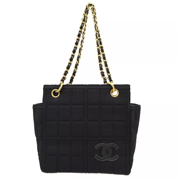 Chanel Black Cotton Choco Bar Handbag - Picture 1 of 8